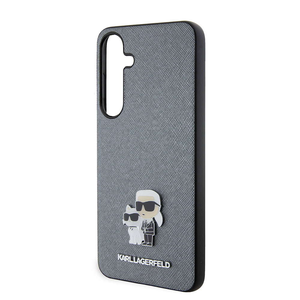 Funda para Samsung Galaxy S24+ S926, Karl Lagerfeld, Saffiano Karl & Choupette Metal, Gris