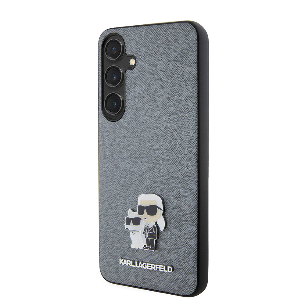 Funda para Samsung Galaxy S24+ S926, Karl Lagerfeld, Saffiano Karl & Choupette Metal, Gris