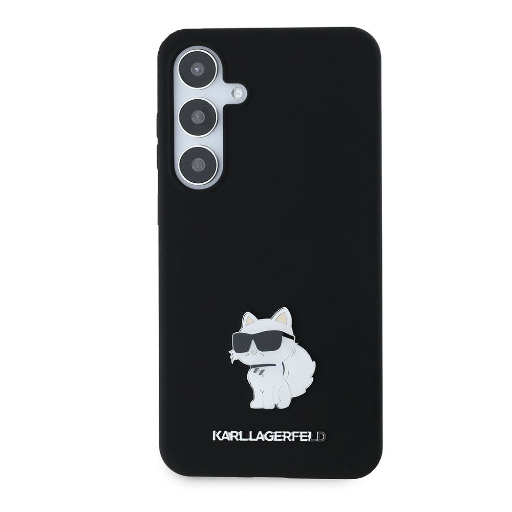 Funda para Samsung Galaxy S24+ S926, Karl Lagerfeld, Silicone Choupette Metal, Negra