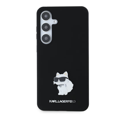 Funda para Samsung Galaxy S24+ S926, Karl Lagerfeld, Silicone Choupette Metal, Negra