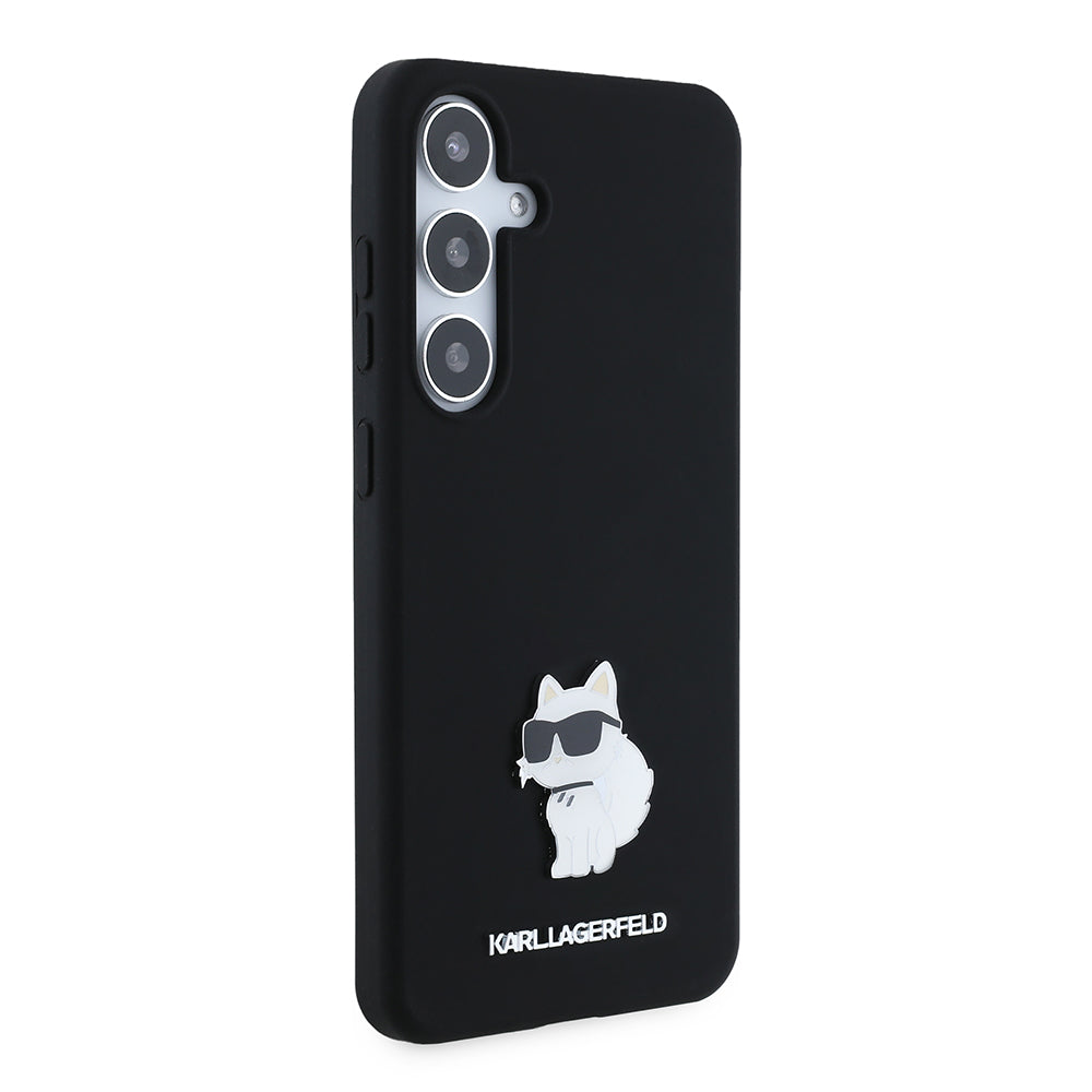 Funda para Samsung Galaxy S24+ S926, Karl Lagerfeld, Silicone Choupette Metal, Negra