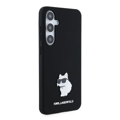 Funda para Samsung Galaxy S24+ S926, Karl Lagerfeld, Silicone Choupette Metal, Negra