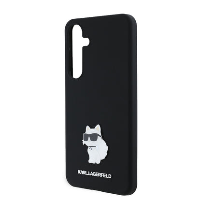 Funda para Samsung Galaxy S24+ S926, Karl Lagerfeld, Silicone Choupette Metal, Negra
