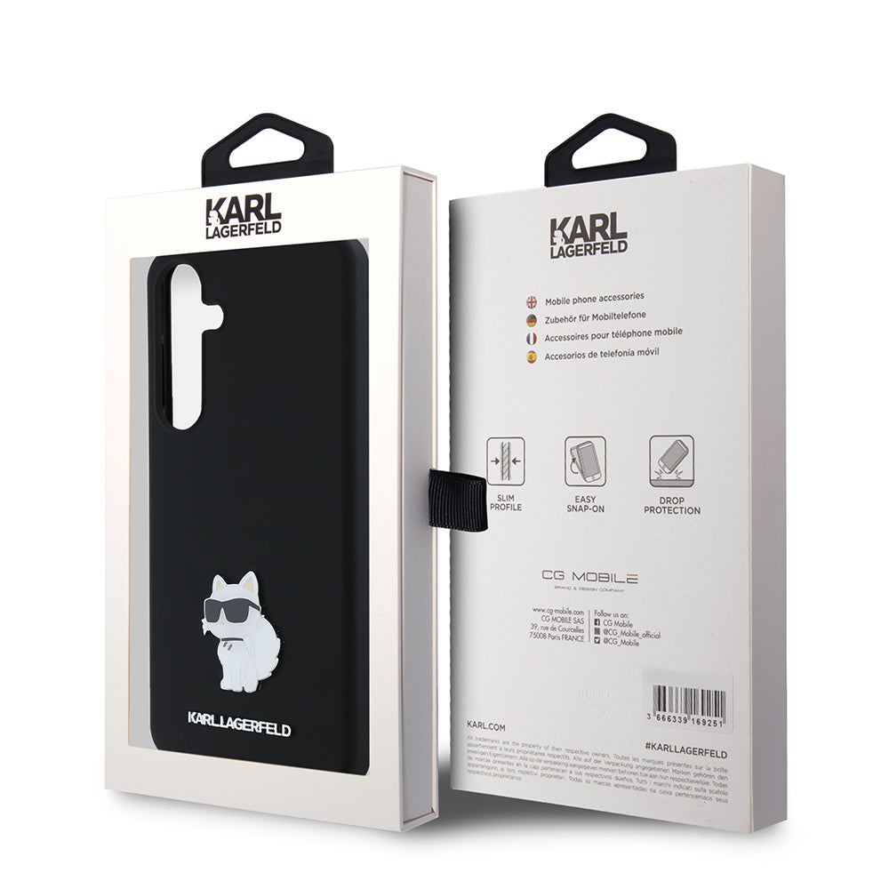 Funda para Samsung Galaxy S24+ S926, Karl Lagerfeld, Silicone Choupette Metal, Negra