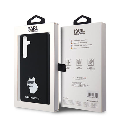 Funda para Samsung Galaxy S24+ S926, Karl Lagerfeld, Silicone Choupette Metal, Negra