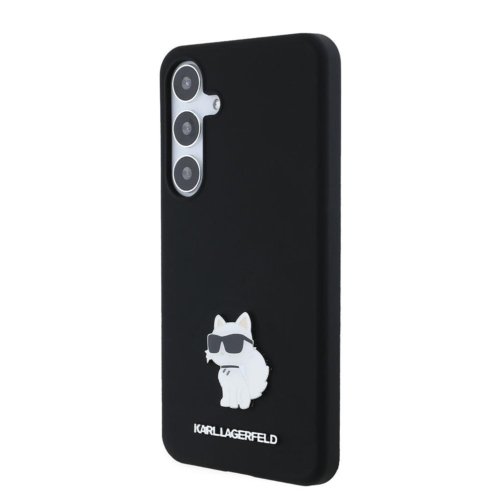 Funda para Samsung Galaxy S24+ S926, Karl Lagerfeld, Silicone Choupette Metal, Negra