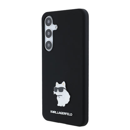 Funda para Samsung Galaxy S24+ S926, Karl Lagerfeld, Silicone Choupette Metal, Negra