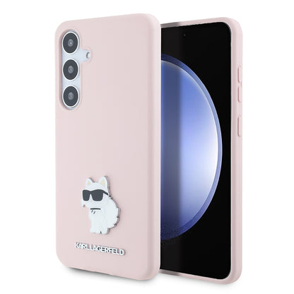 Funda para Samsung Galaxy S24+ S926, Karl Lagerfeld, Silicone Choupette Metal, Rosa