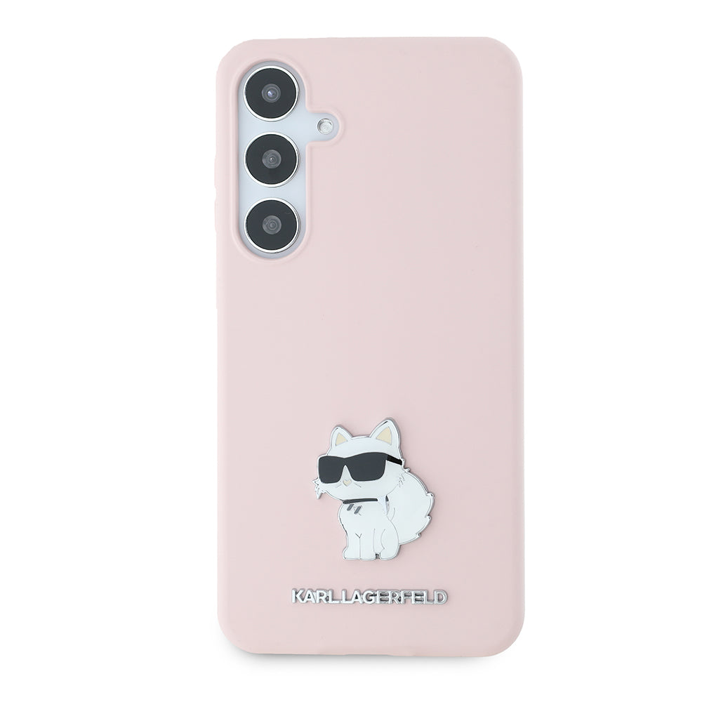 Funda para Samsung Galaxy S24+ S926, Karl Lagerfeld, Silicone Choupette Metal, Rosa