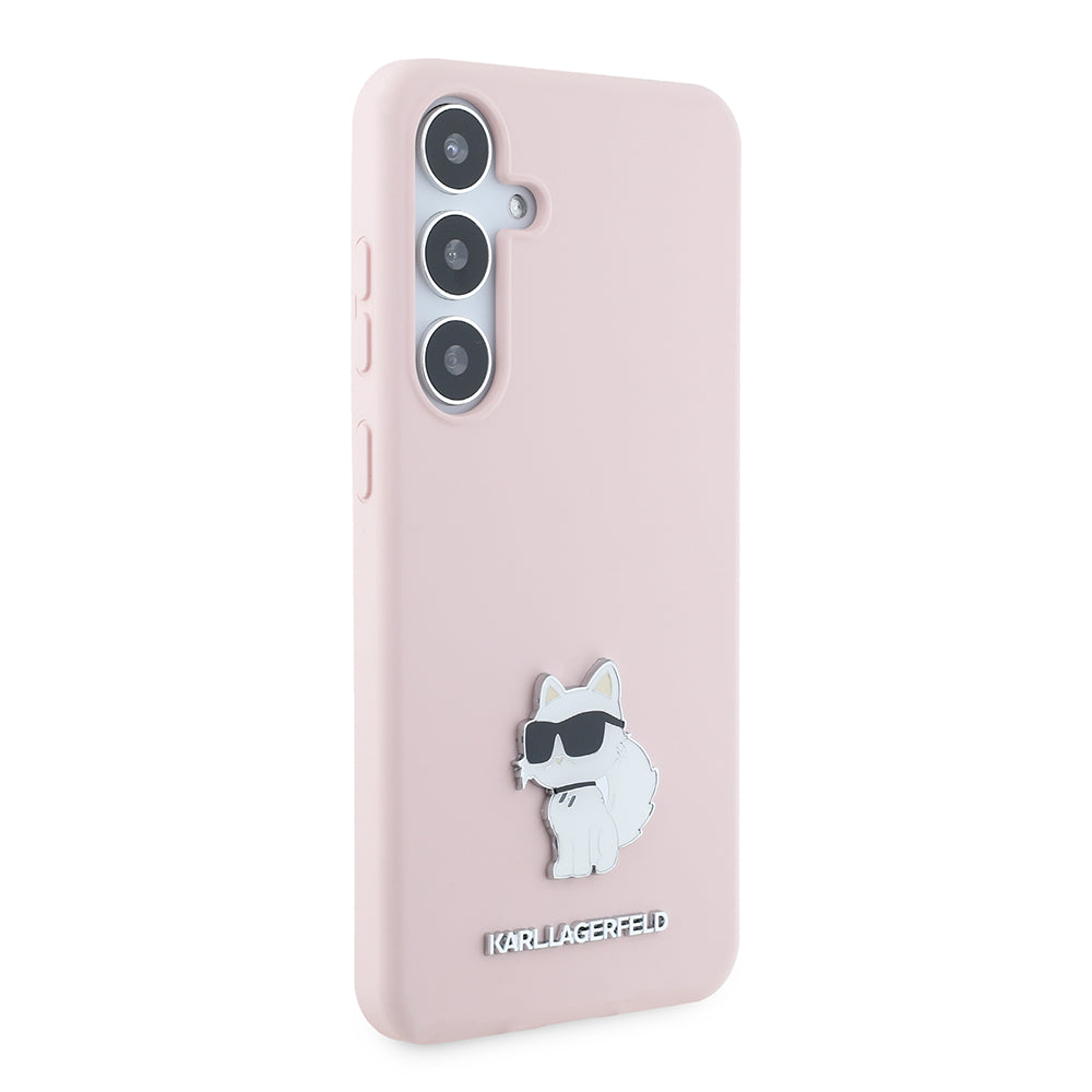 Funda para Samsung Galaxy S24+ S926, Karl Lagerfeld, Silicone Choupette Metal, Rosa