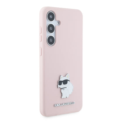Funda para Samsung Galaxy S24+ S926, Karl Lagerfeld, Silicone Choupette Metal, Rosa