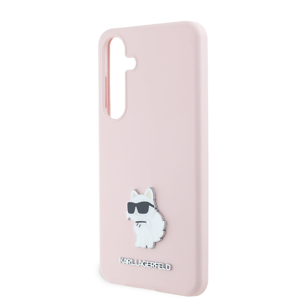 Funda para Samsung Galaxy S24+ S926, Karl Lagerfeld, Silicone Choupette Metal, Rosa