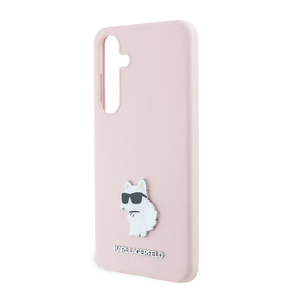 Funda para Samsung Galaxy S24+ S926, Karl Lagerfeld, Silicone Choupette Metal, Rosa