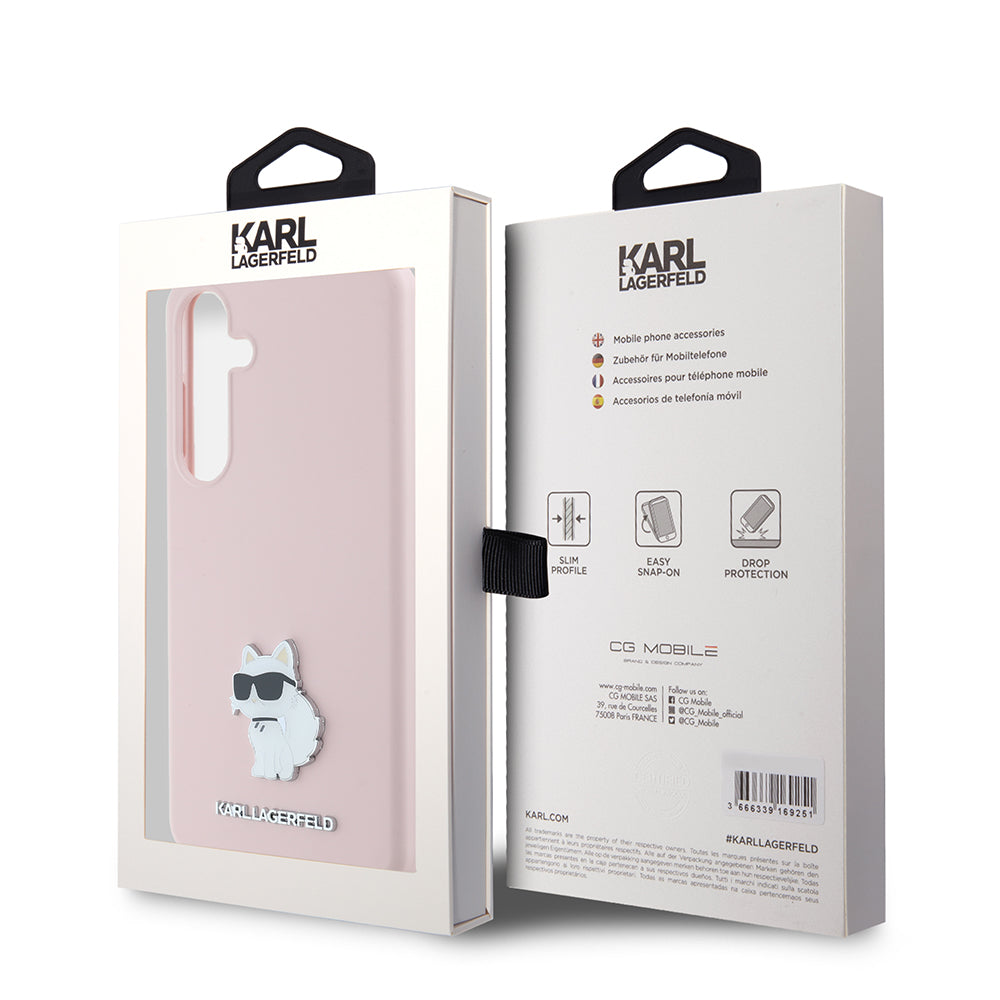 Funda para Samsung Galaxy S24+ S926, Karl Lagerfeld, Silicone Choupette Metal, Rosa