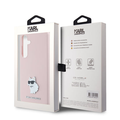 Funda para Samsung Galaxy S24+ S926, Karl Lagerfeld, Silicone Choupette Metal, Rosa
