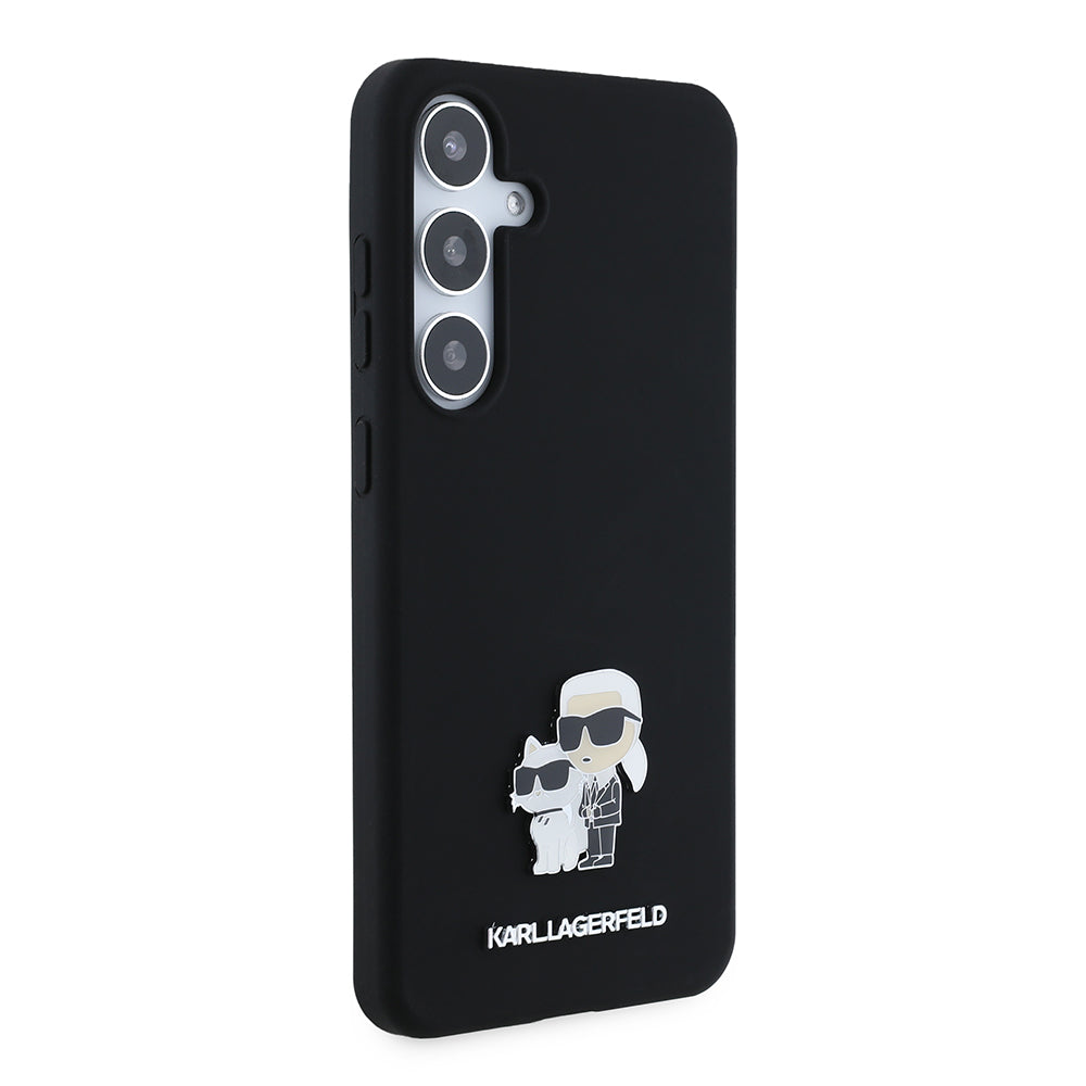 Case for Samsung Galaxy S24+ S926, Karl Lagerfeld, Silicone Karl & Choupette Metal, Black