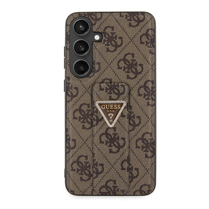 Funda para Samsung Galaxy S24 S921, Guess, Grip Stand 4G Triangle Strass, Marrón