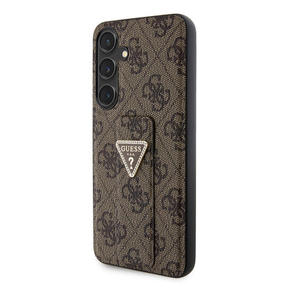 Funda para Samsung Galaxy S24 S921, Guess, Grip Stand 4G Triangle Strass, Marrón