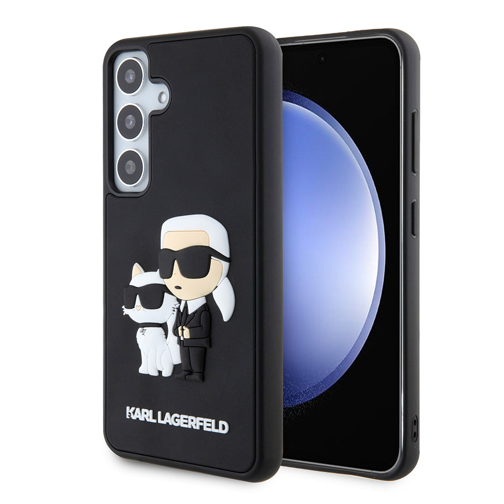 Funda para Samsung Galaxy S24 S921, Karl Lagerfeld, 3D Rubber Karl & Choupette, Negra