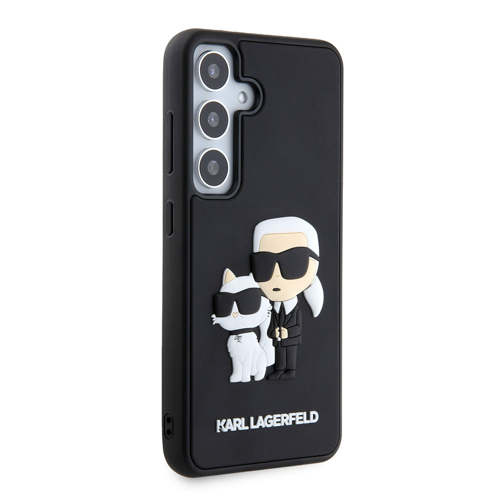 Funda para Samsung Galaxy S24 S921, Karl Lagerfeld, 3D Rubber Karl & Choupette, Negra