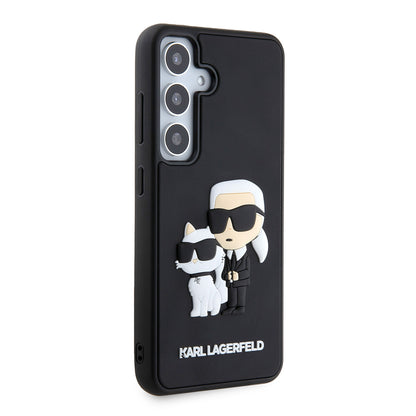 Funda para Samsung Galaxy S24 S921, Karl Lagerfeld, 3D Rubber Karl & Choupette, Negra