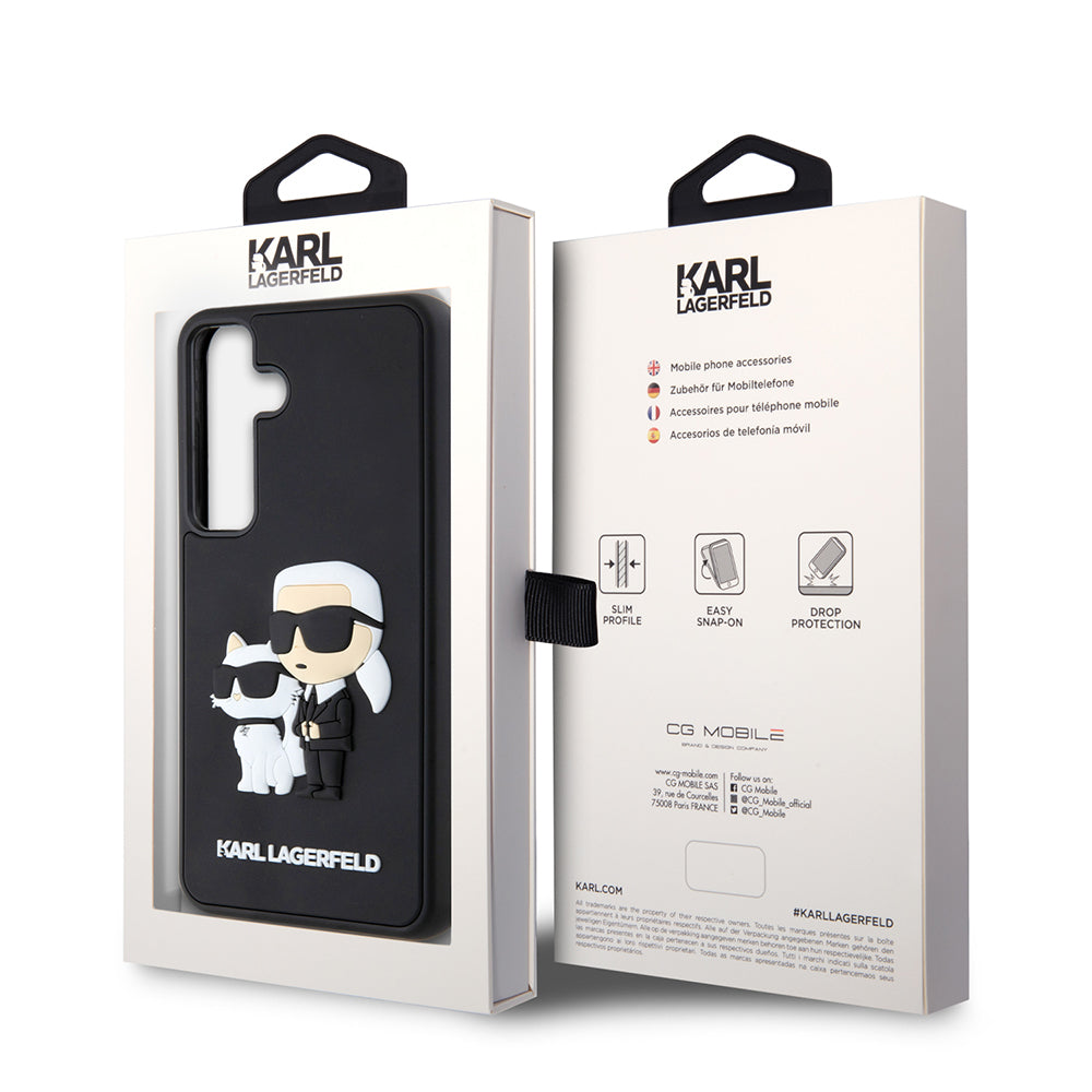 Funda para Samsung Galaxy S24 S921, Karl Lagerfeld, 3D Rubber Karl & Choupette, Negra