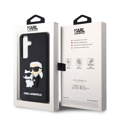 Funda para Samsung Galaxy S24 S921, Karl Lagerfeld, 3D Rubber Karl & Choupette, Negra