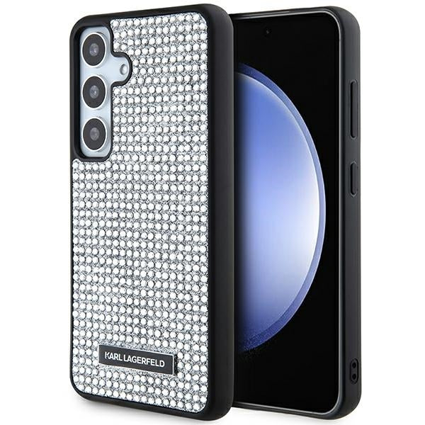 Funda para Samsung Galaxy S24 S921, Karl Lagerfeld, Placa de Metal con Pedrería, Plateada
