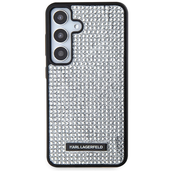 Funda para Samsung Galaxy S24 S921, Karl Lagerfeld, Placa de Metal con Pedrería, Plateada