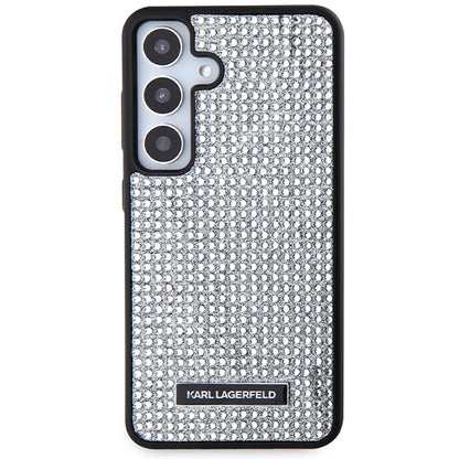 Funda para Samsung Galaxy S24 S921, Karl Lagerfeld, Placa de Metal con Pedrería, Plateada