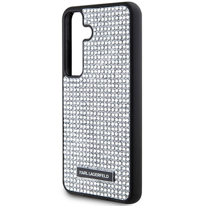 Funda para Samsung Galaxy S24 S921, Karl Lagerfeld, Placa de Metal con Pedrería, Plateada