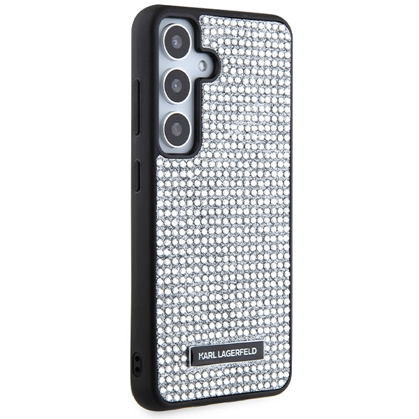 Funda para Samsung Galaxy S24 S921, Karl Lagerfeld, Placa de Metal con Pedrería, Plateada