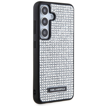 Funda para Samsung Galaxy S24 S921, Karl Lagerfeld, Placa de Metal con Pedrería, Plateada