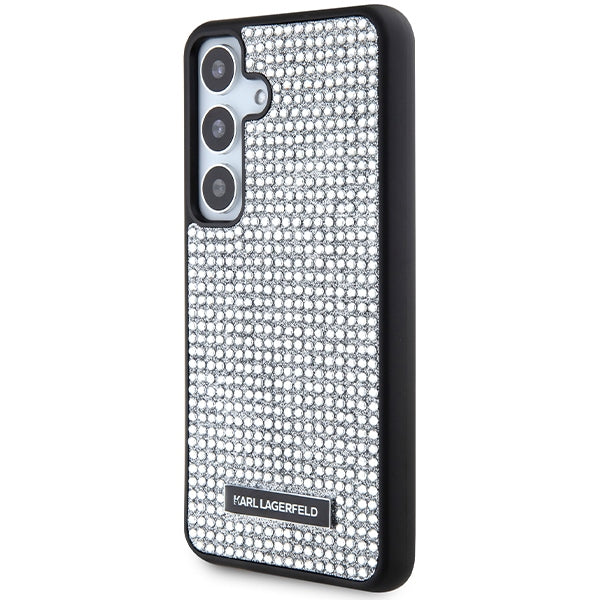 Funda para Samsung Galaxy S24 S921, Karl Lagerfeld, Placa de Metal con Pedrería, Plateada