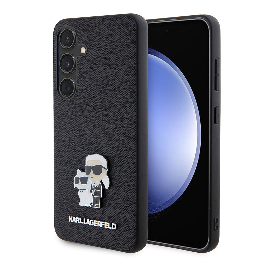 Funda para Samsung Galaxy S24 S921, Karl Lagerfeld, Saffiano Karl & Choupette Metal, Negra