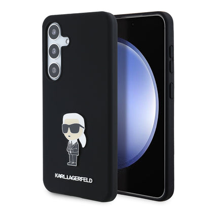 Funda para Samsung Galaxy S24 S921, Karl Lagerfeld, Silicona Ikonik Karl Metal, Negra