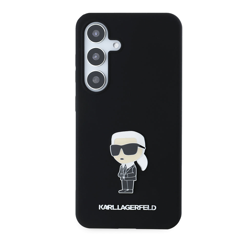 Funda para Samsung Galaxy S24 S921, Karl Lagerfeld, Silicona Ikonik Karl Metal, Negra
