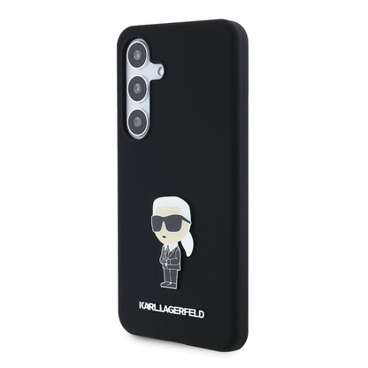 Funda para Samsung Galaxy S24 S921, Karl Lagerfeld, Silicona Ikonik Karl Metal, Negra