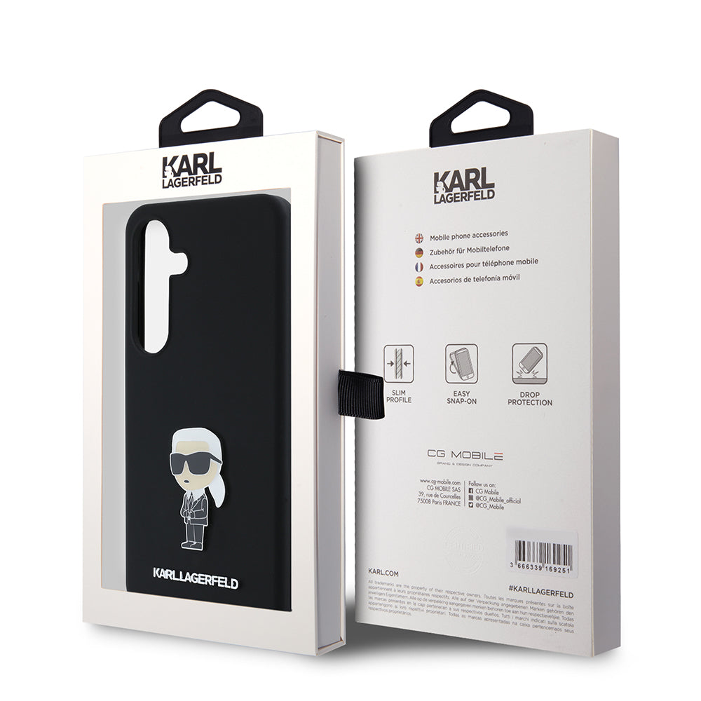 Funda para Samsung Galaxy S24 S921, Karl Lagerfeld, Silicona Ikonik Karl Metal, Negra