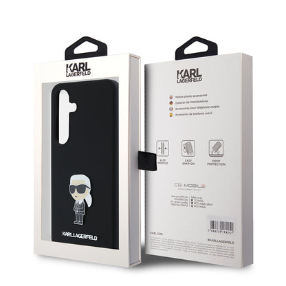 Funda para Samsung Galaxy S24 S921, Karl Lagerfeld, Silicona Ikonik Karl Metal, Negra