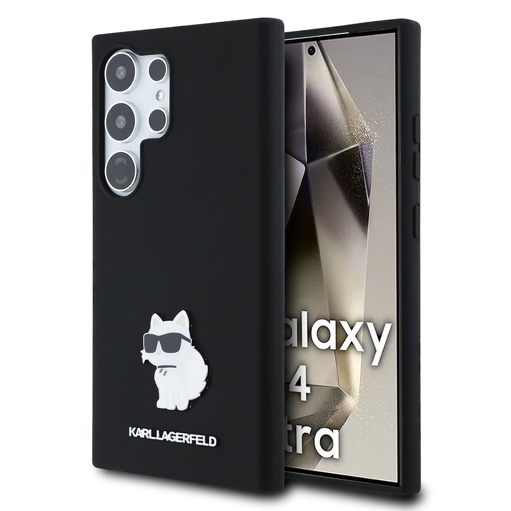 Funda para Samsung Galaxy S24 Ultra S928, Karl Lagerfeld, Silicona Choupette Metal, Negra