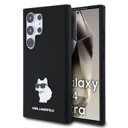 Funda para Samsung Galaxy S24 Ultra S928, Karl Lagerfeld, Silicona Choupette Metal, Negra