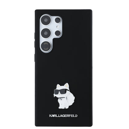 Funda para Samsung Galaxy S24 Ultra S928, Karl Lagerfeld, Silicona Choupette Metal, Negra