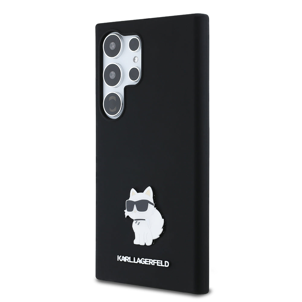 Funda para Samsung Galaxy S24 Ultra S928, Karl Lagerfeld, Silicona Choupette Metal, Negra