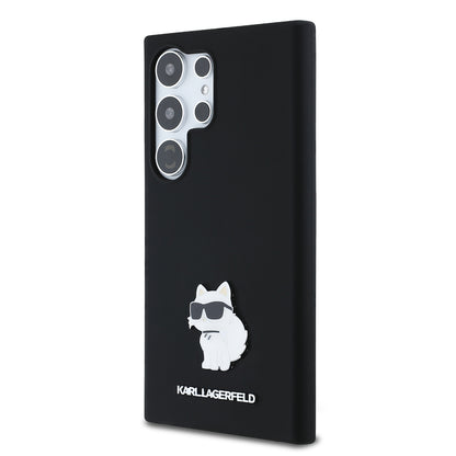 Funda para Samsung Galaxy S24 Ultra S928, Karl Lagerfeld, Silicona Choupette Metal, Negra