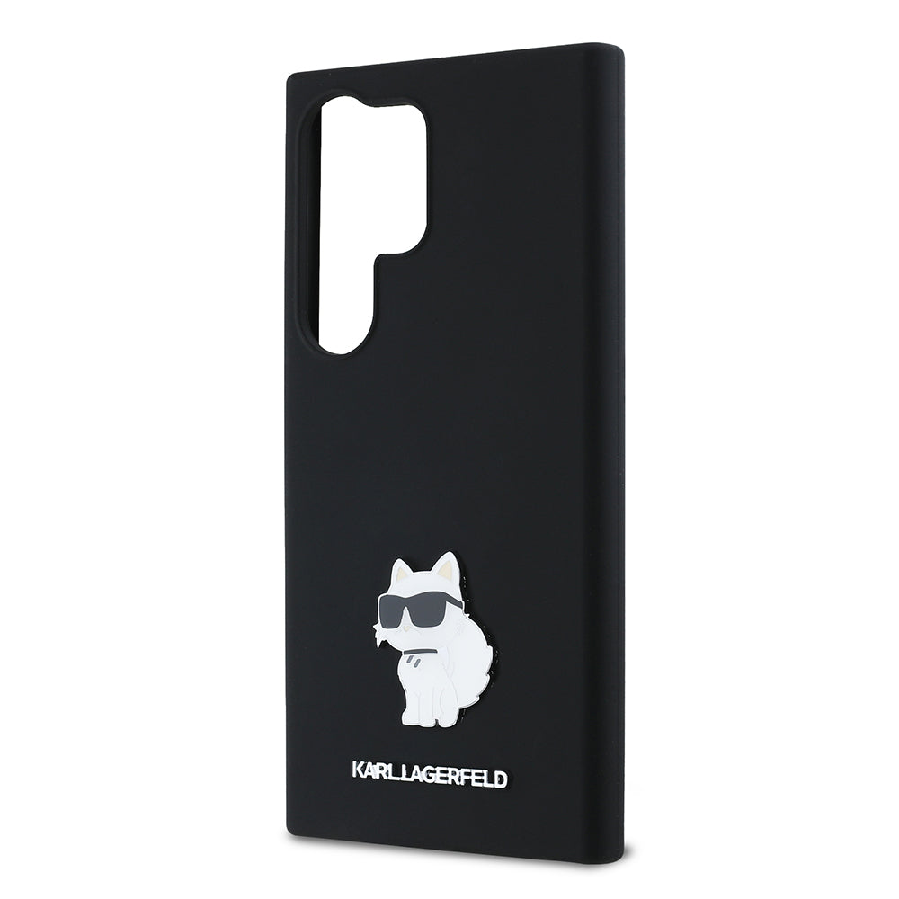 Funda para Samsung Galaxy S24 Ultra S928, Karl Lagerfeld, Silicona Choupette Metal, Negra