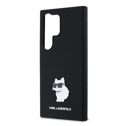 Funda para Samsung Galaxy S24 Ultra S928, Karl Lagerfeld, Silicona Choupette Metal, Negra
