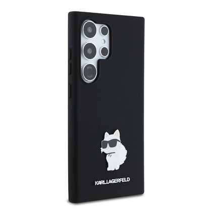 Funda para Samsung Galaxy S24 Ultra S928, Karl Lagerfeld, Silicona Choupette Metal, Negra