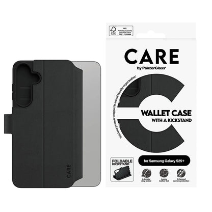 Funda para Samsung Galaxy S25+ S936, PanzerGlass, Care Feature Kickstand Wallet, Negra