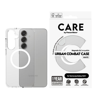 Funda para Samsung Galaxy S25+ S936, PanzerGlass, Care Urban Combat, Transparente Blanca